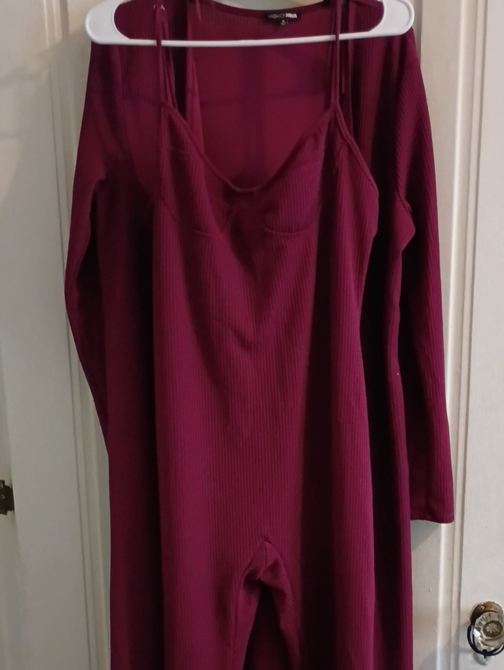 Fashion Nova Burgundy Ribbed Jumpsuit Romper with flowing cover up.  Versatile!